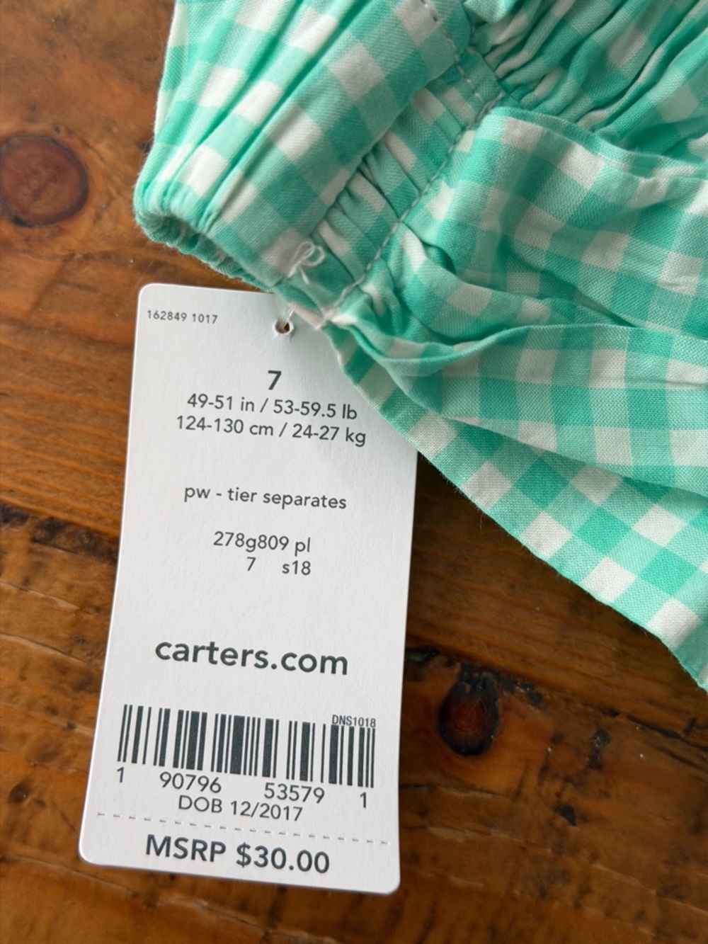 NWT’s Carter's Teal aqua Gingham fully lined Girls Circle Skirt with Waist Bow - Picture 9 of 10